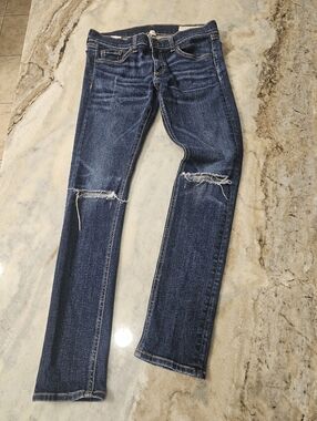 Rag & Bone Tomboy Skinny Jeans Distressed Knee Dark Wash Waist 28